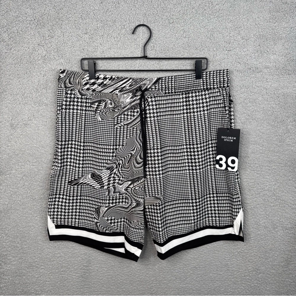 Dolorem Ipsum Black/White/Gray Shorts Front Pockets Drawstring Men XL Shorts NWT